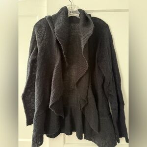 Fever Black Ruffle Open Cardigan Sweater Sz L Y2K Whimsigoth Fairy Grunge
